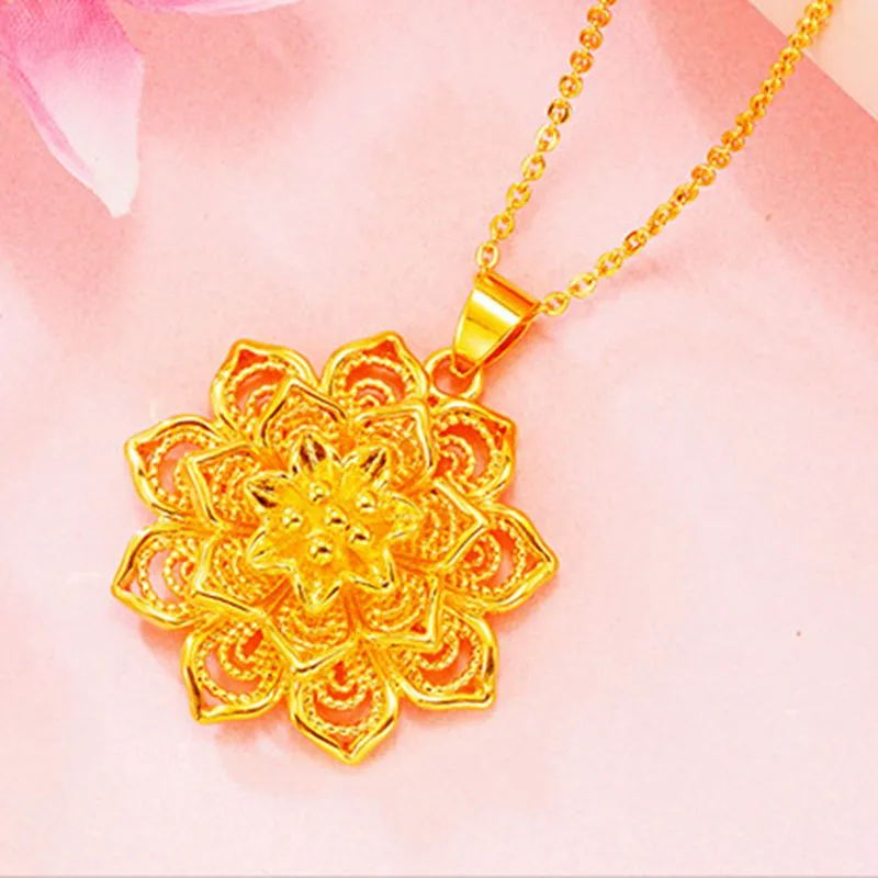 Chaîne pendentif fleur creuse en or jaune 18 carats, breloque remplie, bijoux en filigrane pour femmes, joli cadeau