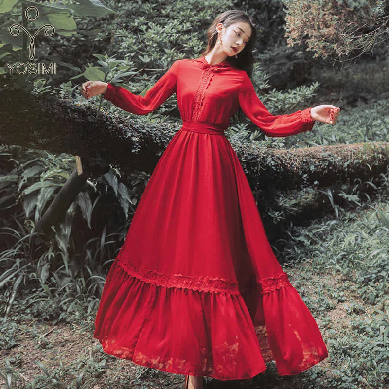 red long sleeve flowy dress Red Dress Bridesmaid Flowy One Shoulder Long Sleeves Floor Length Chiffon Bridesmaid Dresses