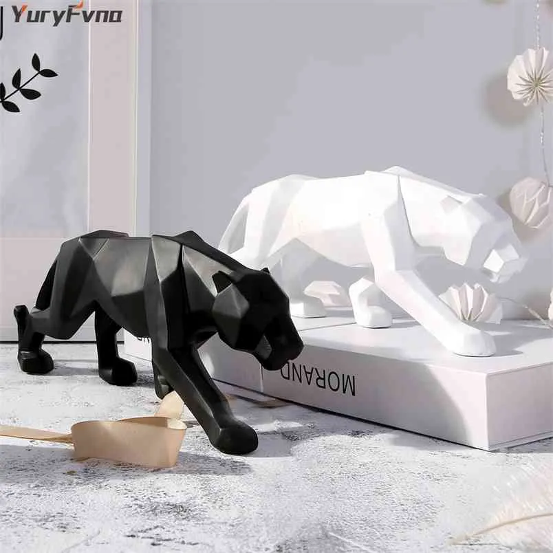 YuryFvna Abstract Resin Leopard Statue Geometric Wildlife Panther Figurine Animal Sculpture Modern Home Office Decoration Gift 210910