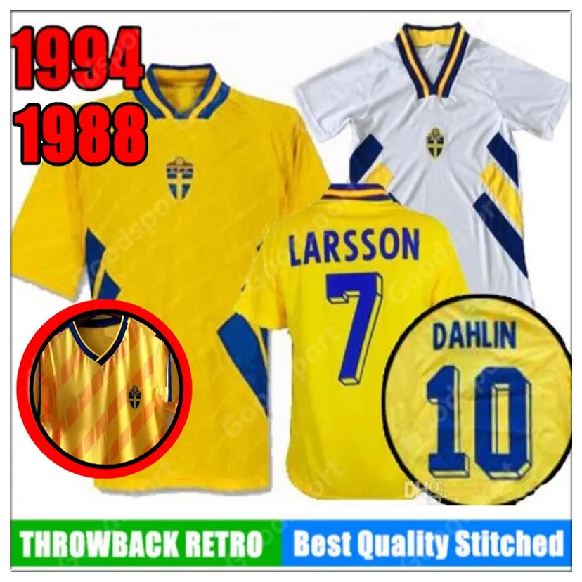 RETRO 1994 1988 İsveç futbol forması 94 DAHLIN BROLIN SCHWARZ MILD LIMPAR ANDERSSON LARSSON INGESSON Klasik futbol gömlekleri calcio IBRAHIMOVIC 10 BERG SVENSSON 20