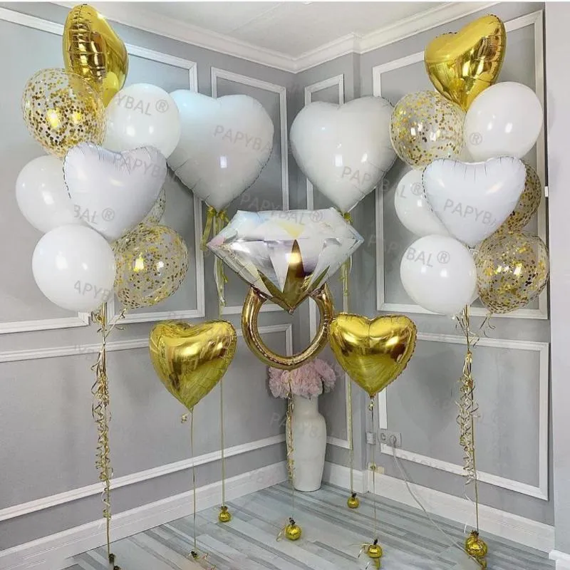 Party Dekoration 1Set Hochzeit Folienballons Set Brautdusche Hintergrund Dekore Lieferungen Herz Gold Konfetti Klare Latex Globos