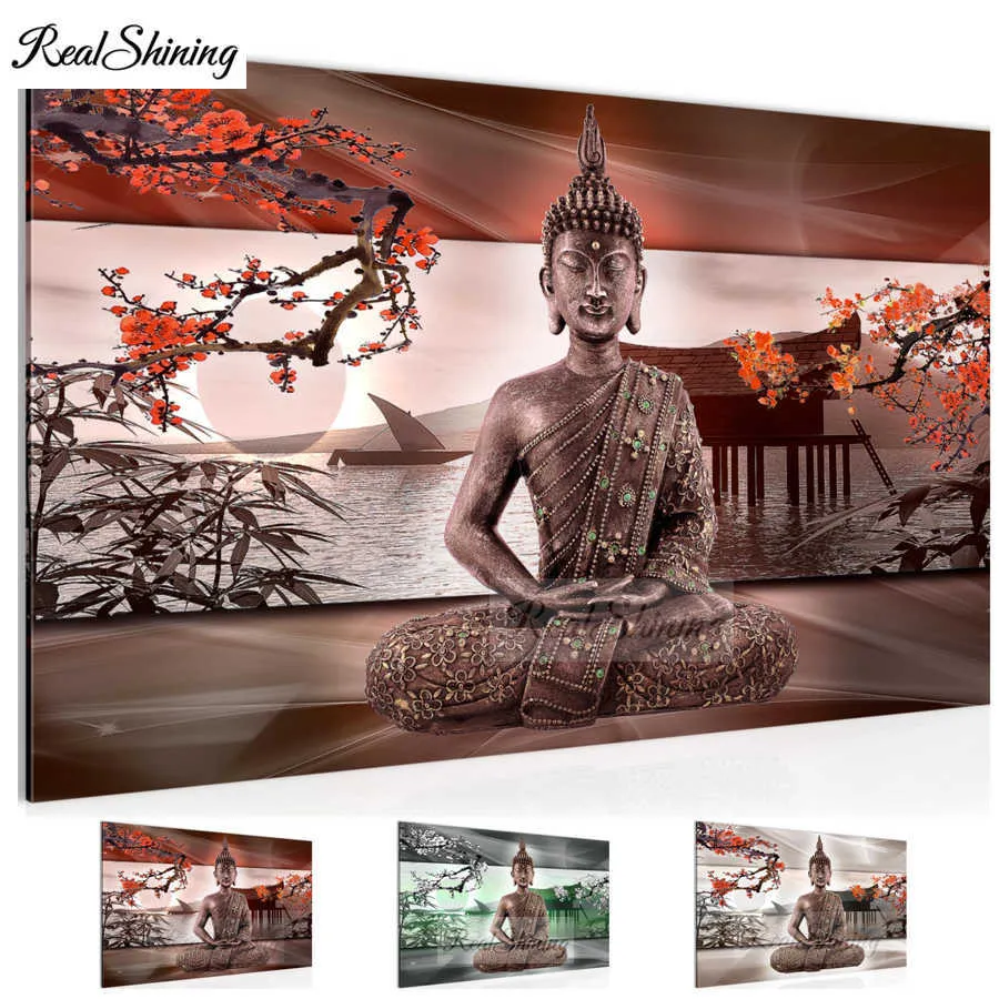 Magnolia Buddha Zen Paintinフルラウンドダイヤモンド刺繍5D DIYダイヤモンドモザイクスクエア中国風富裕絵F303