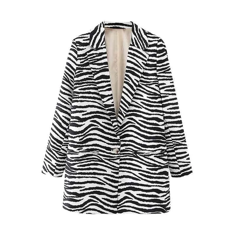 Streetwear Donna Zebra Stripes Stampa Cappotti Moda Donna Blazer monopetto Causale Femminile Chic Pocket Giacche 210527