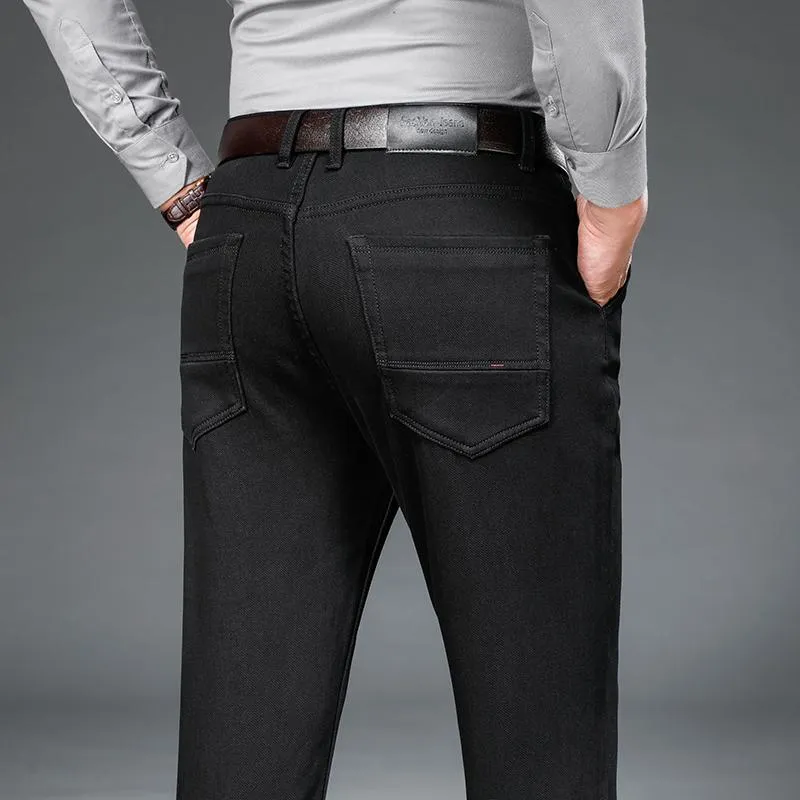 Pantalones vaqueros de otoño para hombre, suaves y cómodos, clásicos, rectos, holgados, negros, de invierno, para hombre, de negocios, informales, marca delgada Pa304V