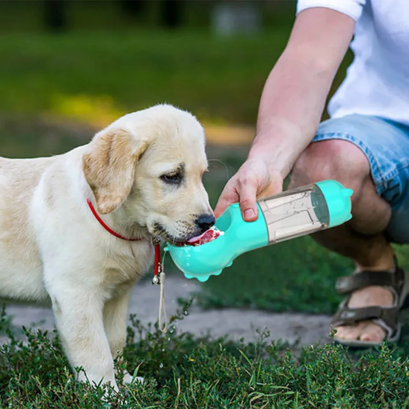 Outamateur Dog Travel Water Bottle Portable Pet Drinking Bottle Multifunctional Outdoor Water for Dogs and Cats with Poop Shovel 300ML