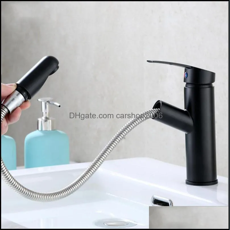 Bathroom Sink Faucets And Cold Black/Chrome Brass Single Hole Basin Faucet Pull Out El Engineering Shampoo