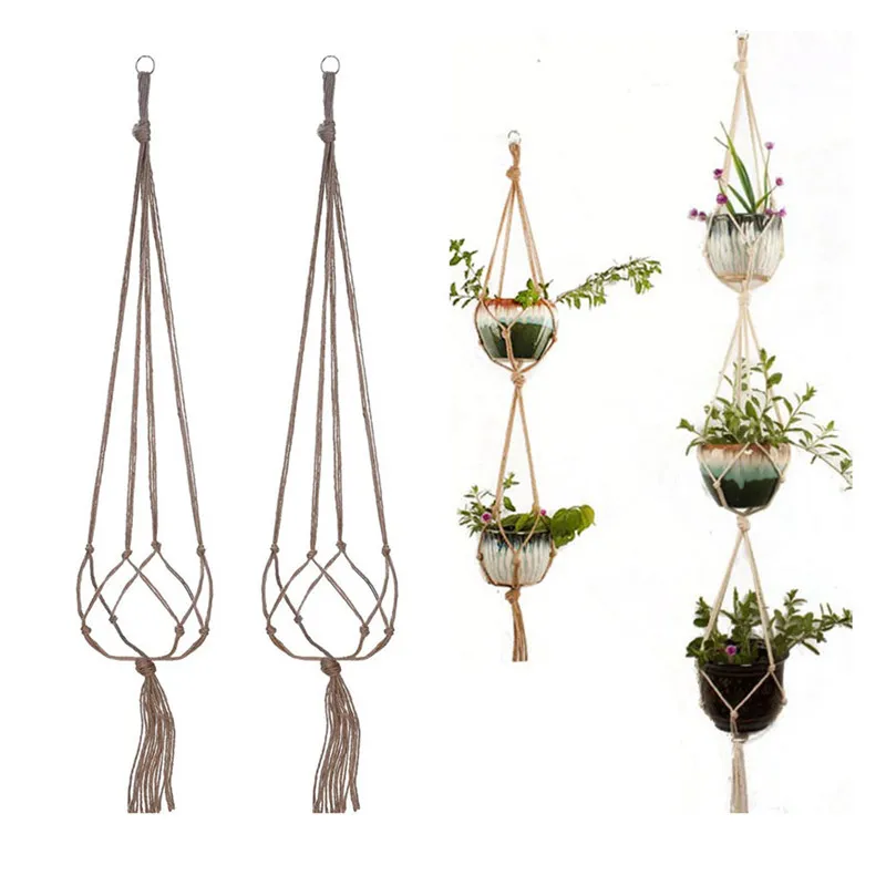 17 Styles Handmade Flowerpot Net Bag Favor Macrame Knotted Rope Flower Pot Hanging Basket Horticultural Home Balcony Courtyard Decor