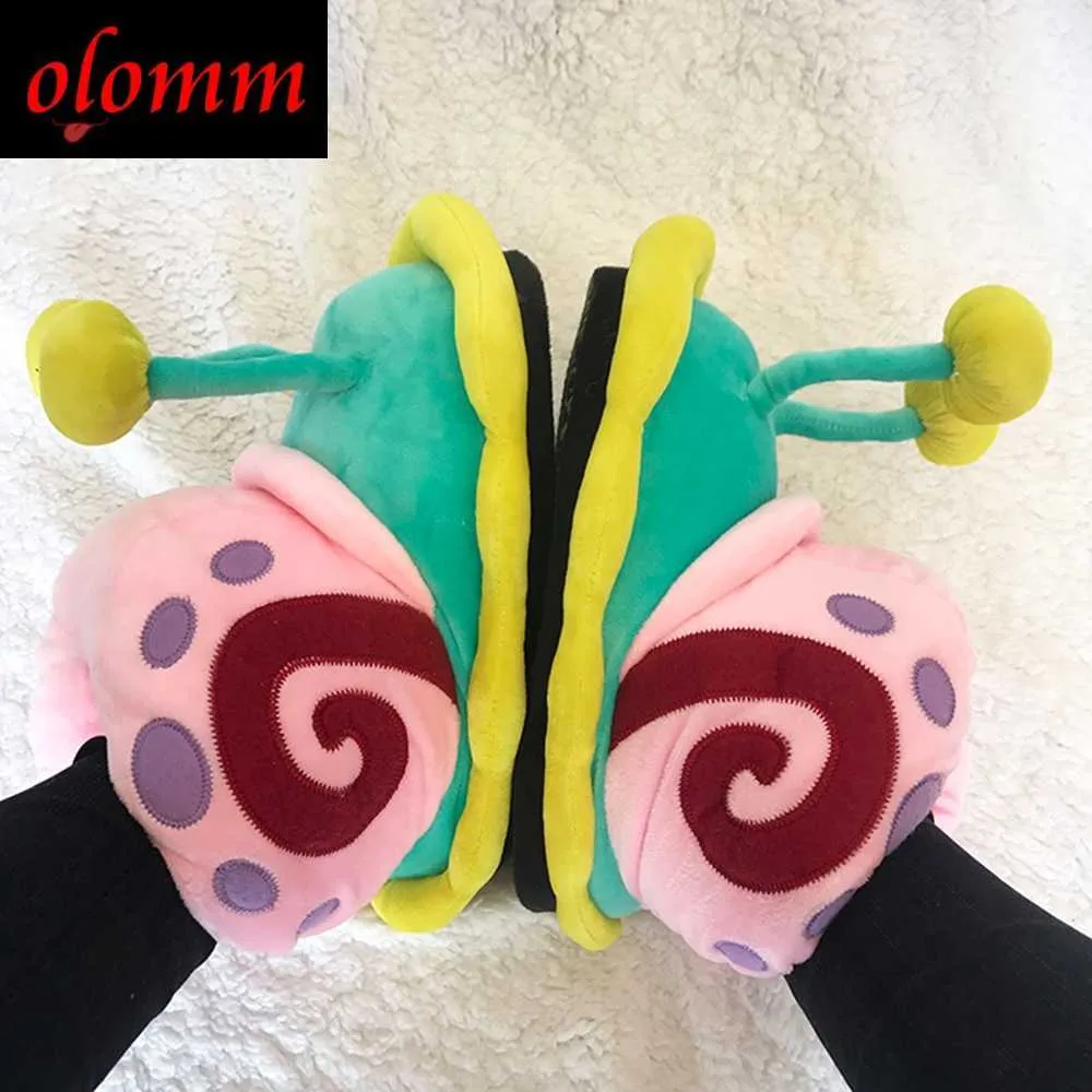 Varmtecknad bomull Tofflor Söt rolig Snigel Tofflor Kvinnor Hus Flat Slides Vinter Mjuk Fluffig Golv Flip Flops Unisex Skor H0914