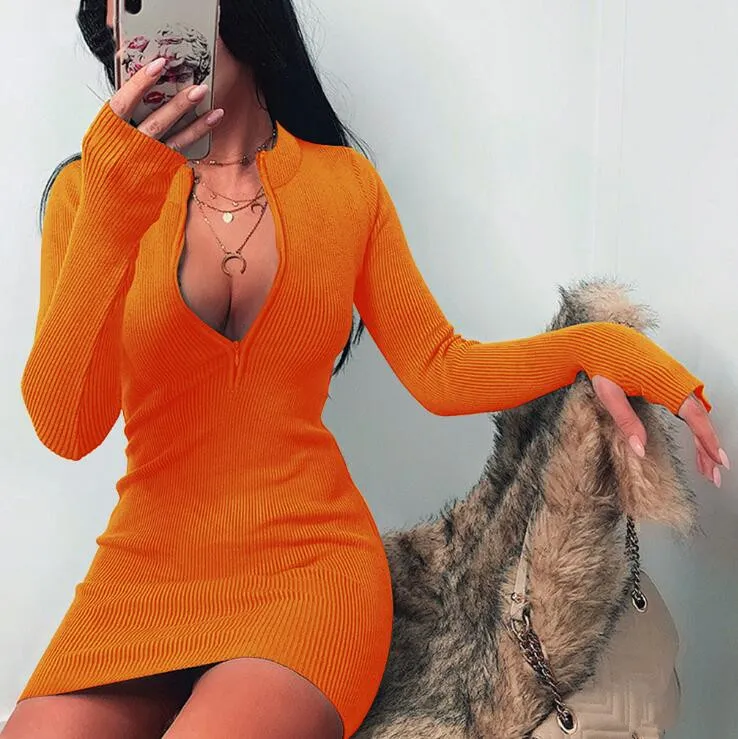 women winter fall bodycon ribbed dress new stand collar zipper deep vneck solid stretch bodycon pencil party mini vestido women winter fall bodycon ribbed dress new stand collar zipper deep vneck solid stretch bodycon pencil party mini vestido