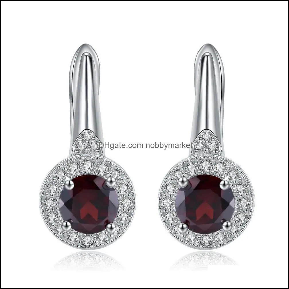 Saplama Küpe Takı Taşlar Bale 2.10ct Yuvarlak Doğal Kırmızı Garnet Gemstone Kadınlar Için 925 Ayar Sier Düğün Güzel 210323 Bırak Teslimat 202