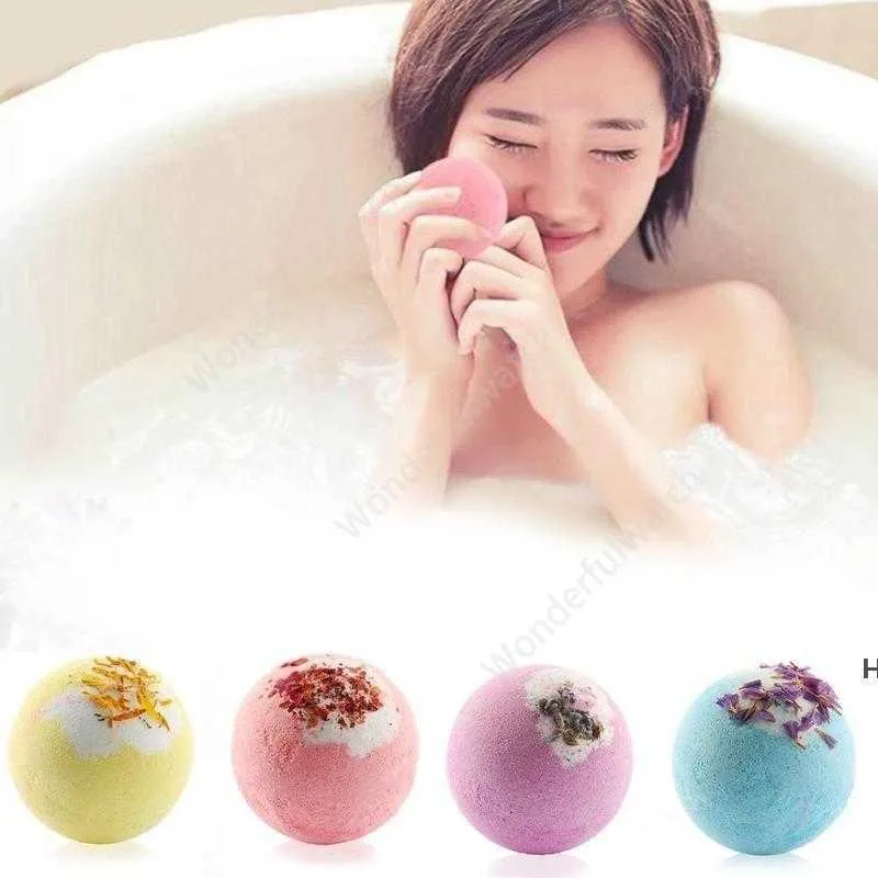 Bombe de bain moussant avec explosion de fleurs sèches Huiles essentielles florales naturelles Bombes de bain Fizzers Vapeurs de douche Bain Deep Sea Salt DAW15