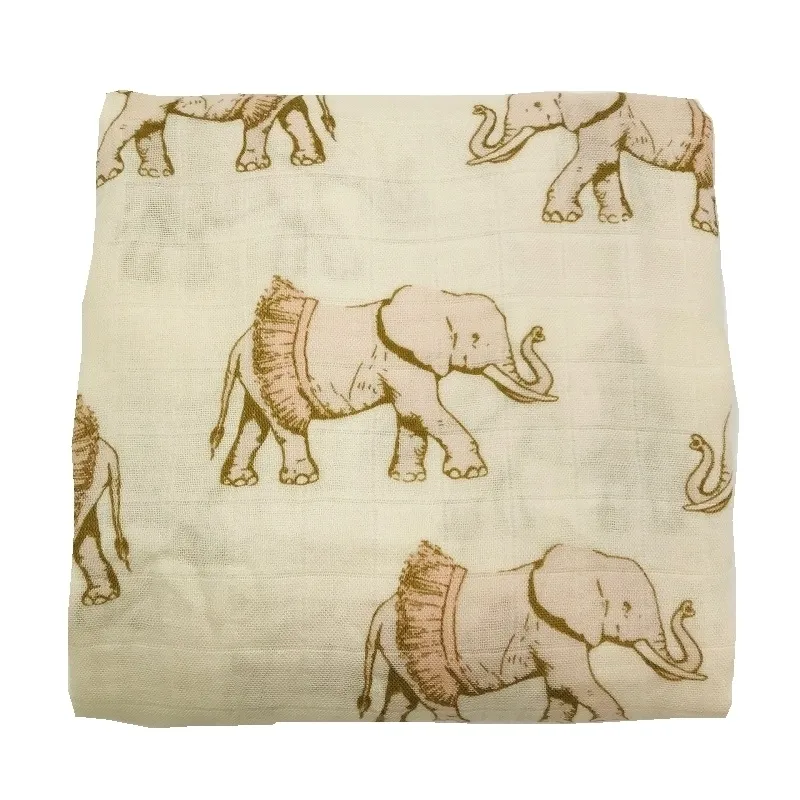 impression active éléphant très doux 70% fibre de bambou 30% mousseline de coton bébé couverture couvertures emmailloter pour literie nouveau-né 210309