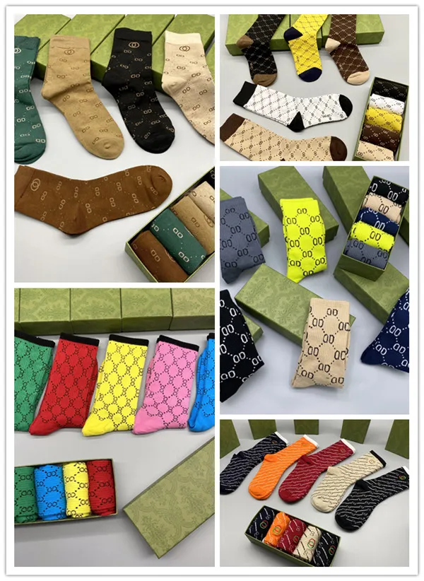 Men Women Socks Embroidered Cotton Wool Streetwear Socks Men's and Women's Design Sports Sock 5 Colors Mixed 5pcs in a Box