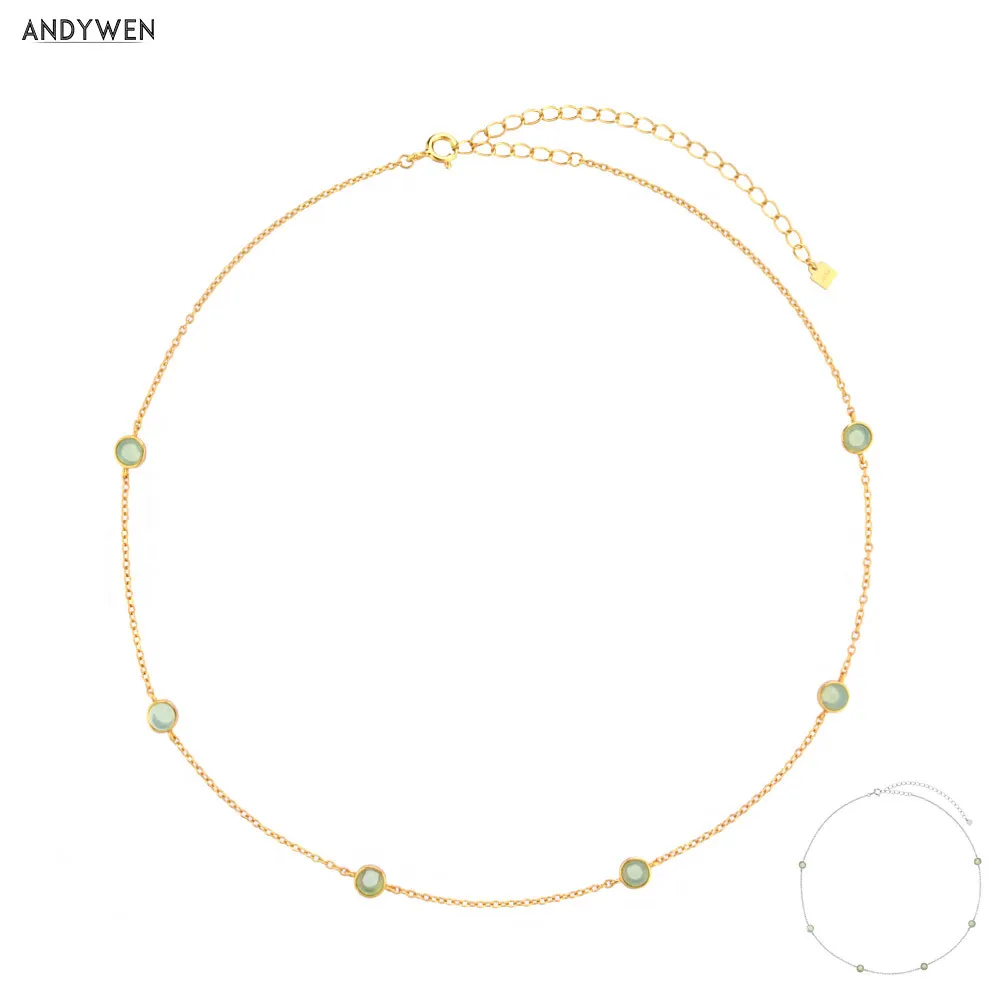ANDYWEN 925 Sterling Silver Gold Transparent Turquoise Charms 4mm Zircon Chains Choker Necklace 2020 Rock Punk Fine Jewelry Q0531