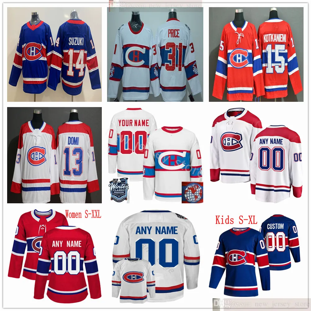 Custom Reverse Retro Men Kvinnor Ungdom Hockey Jerseys Cole Caufield Carey Pris Shea Weber Brendan Gallagher Jonathan Drouin Nick Suzuki Josh Anderson Tyler Toffoli