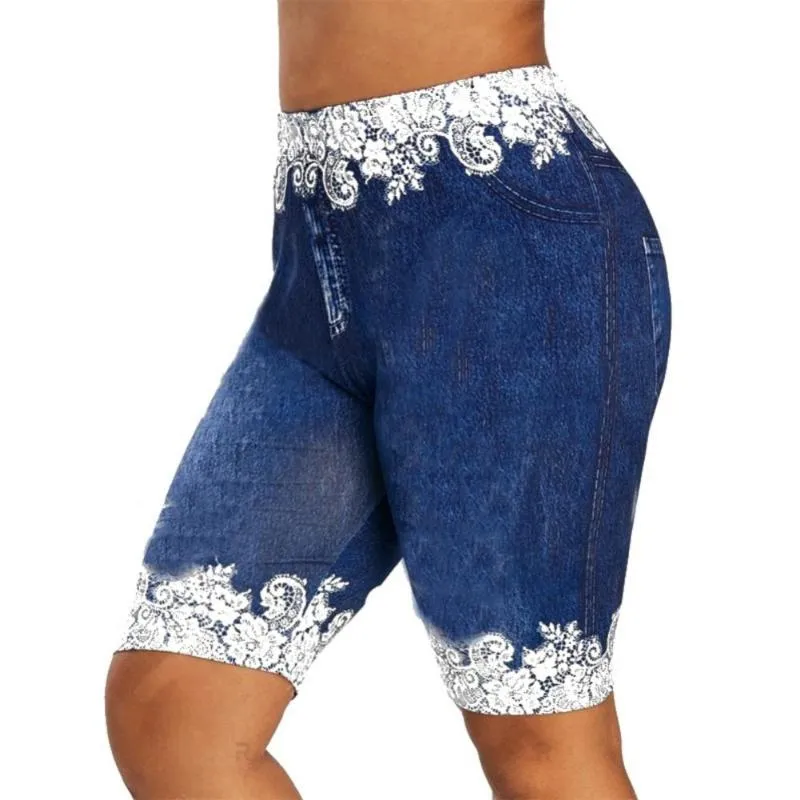 High Waisted Lace Patchwork Denim Plus Size Capri Leggings For Women  Fashionable, Elastic, And Knee Length Sports Minipants From Zhusa, $10.34