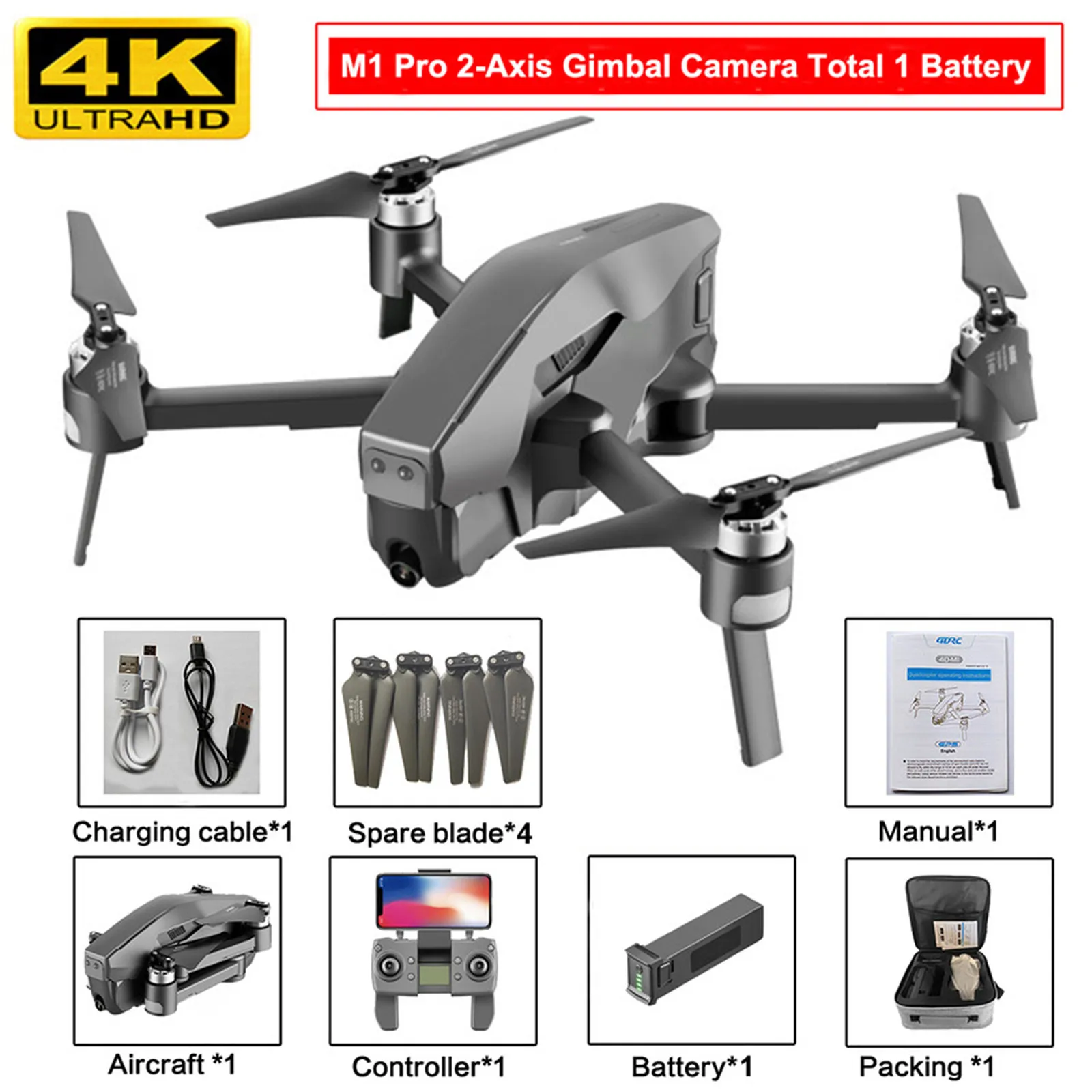 Nouveau Drone Professionnel 4rdc M1 Pro À Cardan, Caméra HD 4k, GPS, WIFI  5G, FPV, Moteur Sans Balais, Quadrirotor Rc Du 358,44 €