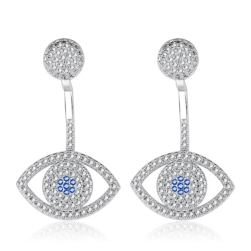 Blaue böse Augen-Ohrstecker für Frauen und Mädchen, modisches Design, Kristall-Strass-Statement-Tropfen-Ohrhänger, vereist, Messing, Roségold, Silber, Hochzeitsfeier, Schmuck, Geschenke