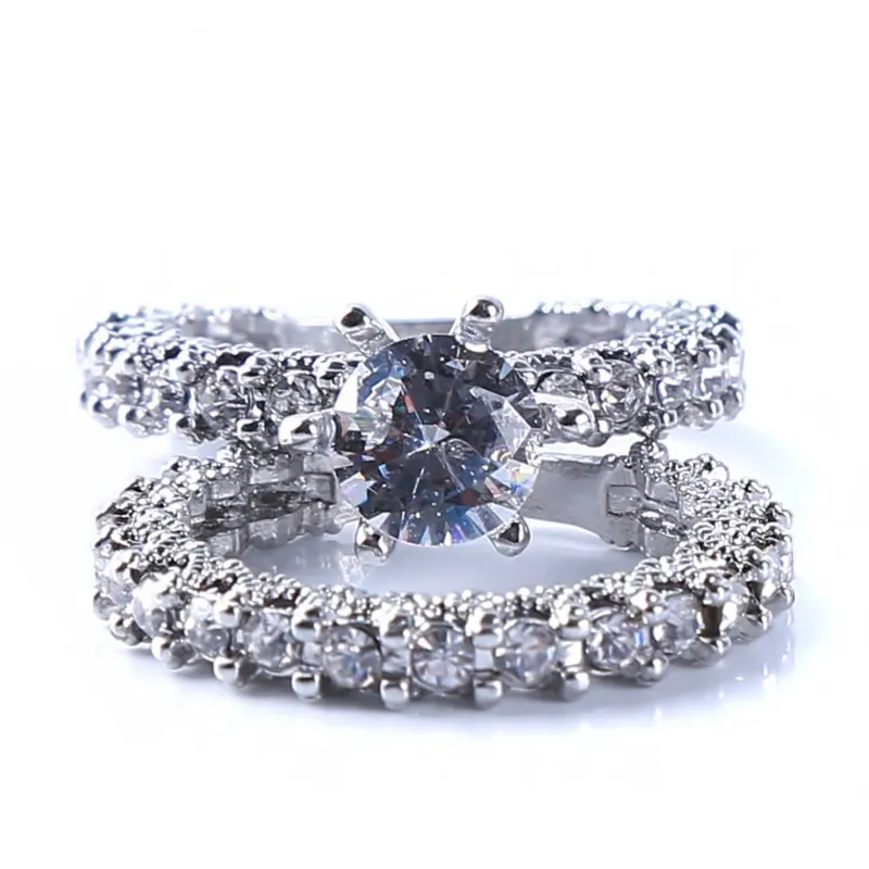 ヴァーロン女性ダイヤモンドの結婚指輪セットファッション925シルバーブライダルセットジュエリー約束女性のための愛の婚約指輪2 U2
