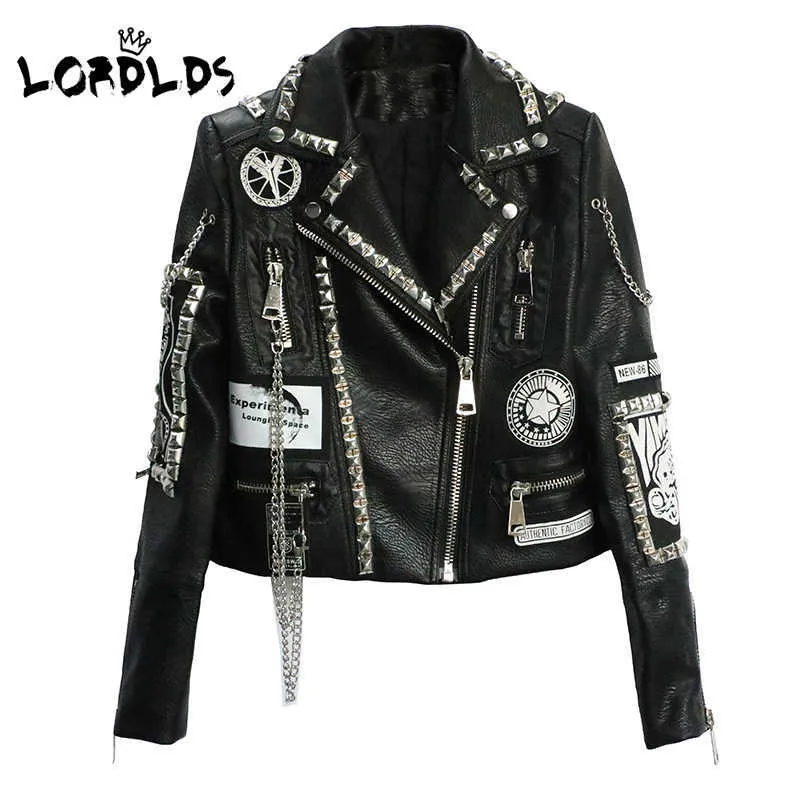 Lordlds Black Leather Jackets Mulheres Primavera Outono Punk Estilo Senhoras Collar Senhoras Streetwear Fashion Short Outwear 211011
