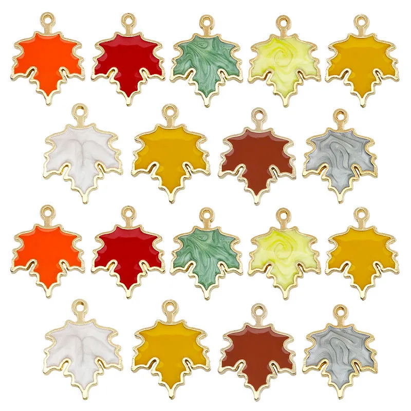 20 pcs clássicos multicor enamel bordo folha liga pingo encantos pingentes para jóias fazendo colares Brincos Keychain DIY artesanato suprimentos