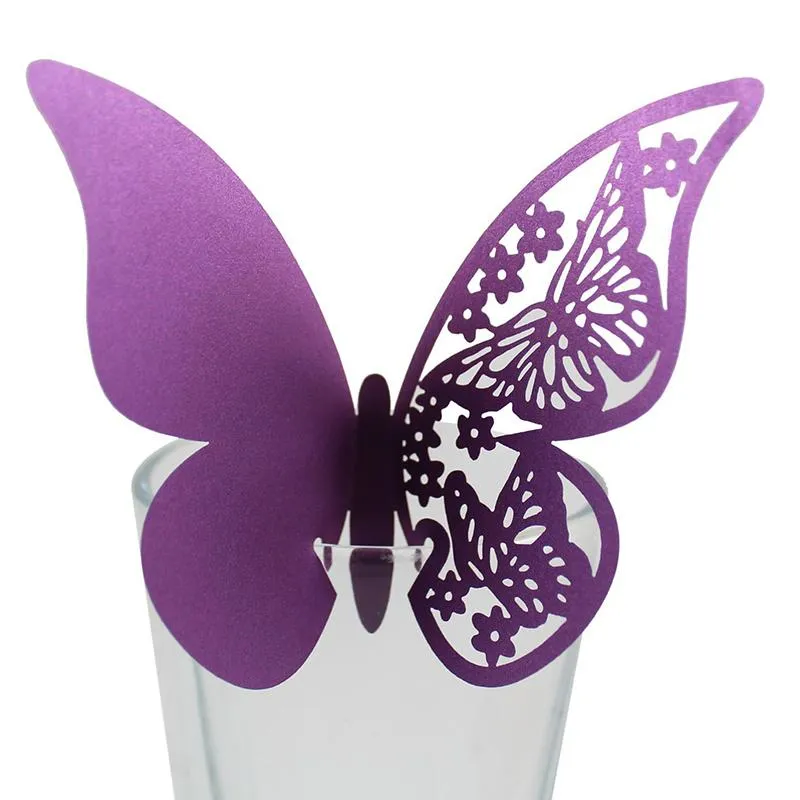 Hollow Butterfly Cup Card Decoration Wine Glass Laser Cut Paper Name Place Seats Cards Favor Wedding Party Baby Shower Table Decorations JY0872