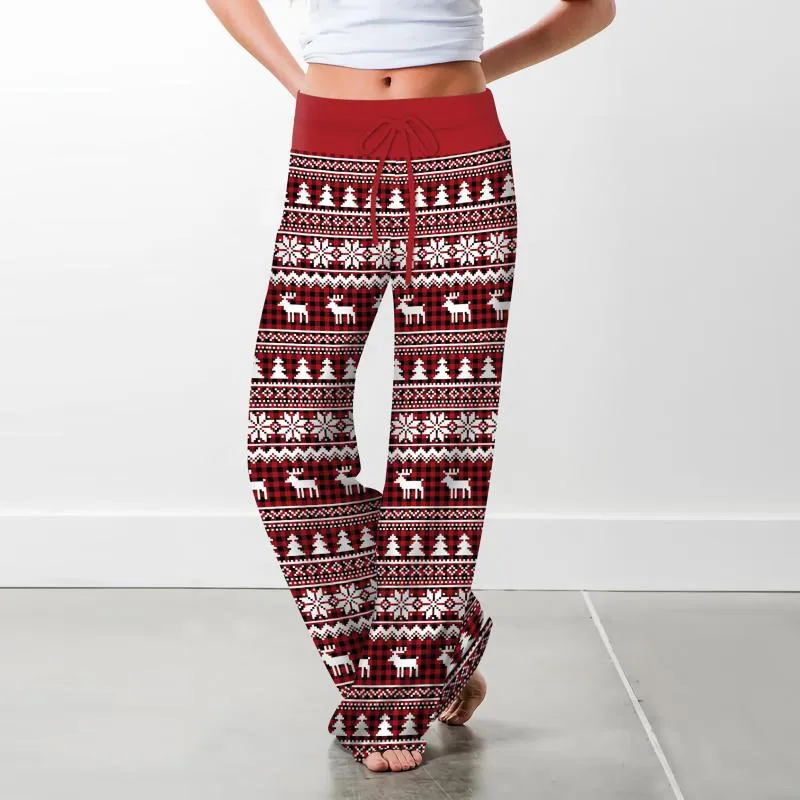 Kvinnors byxor Capris Women Christmas Printed Casual Wide Ben Byxor Vintage Plus Storlek Bomull Stora Byxor # 30