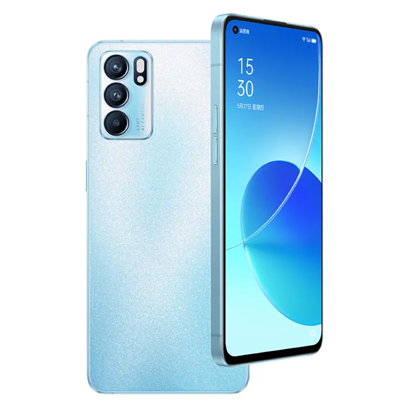 Téléphone portable d'origine Oppo Reno 6 5G 12 Go de RAM 256 Go de ROM MTK Dimensity 900 Octa Core 64MP 4300mAh Android 6,43 pouces AMOLED Plein écran ID d'empreintes digitales Visage Smart Phone