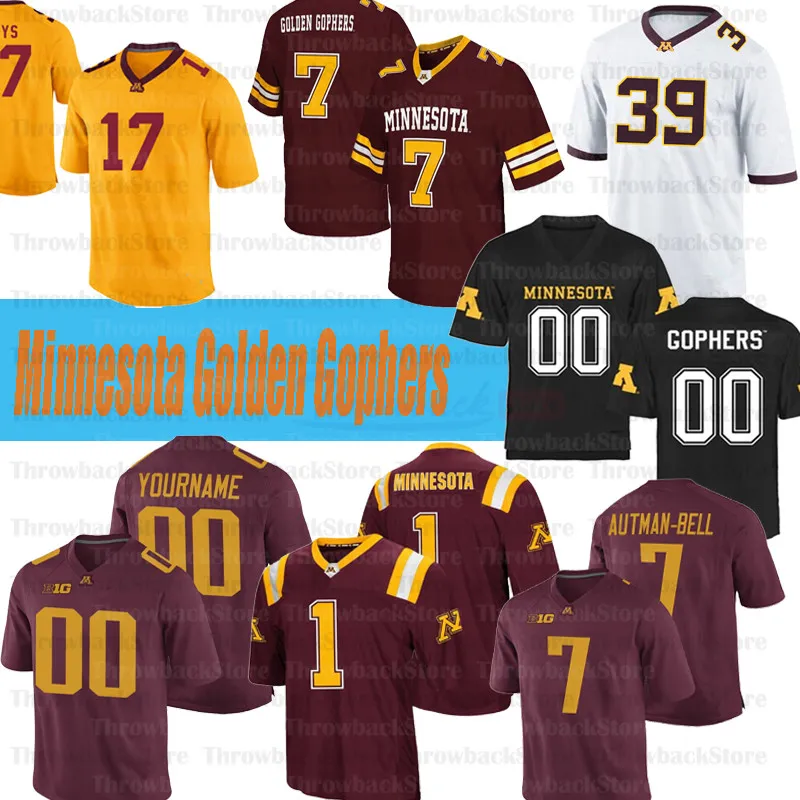 Custom Minnesota Golden Gophers Football Jersey #2 Tanner Morgan #7 Eric Decker #34 Boye Mafe Jerseys
