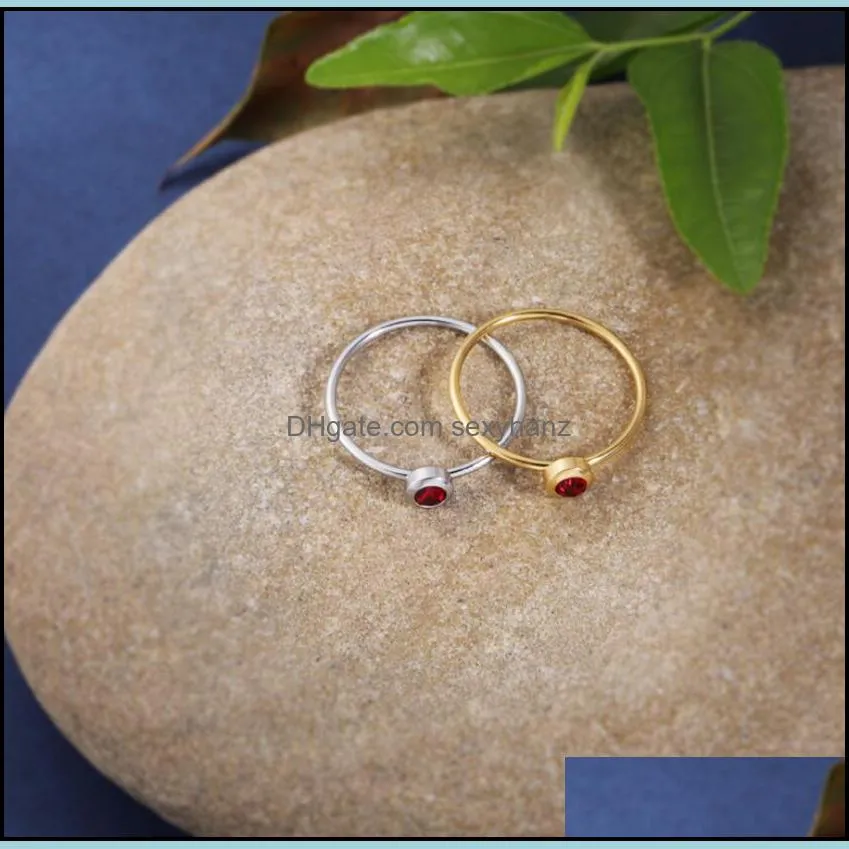 Solitaire anéis anéis jóias redondo com birthstone para mulheres boa sota de aço inoxidável simplicidade de moda por atacado entrega de gota de bijoux