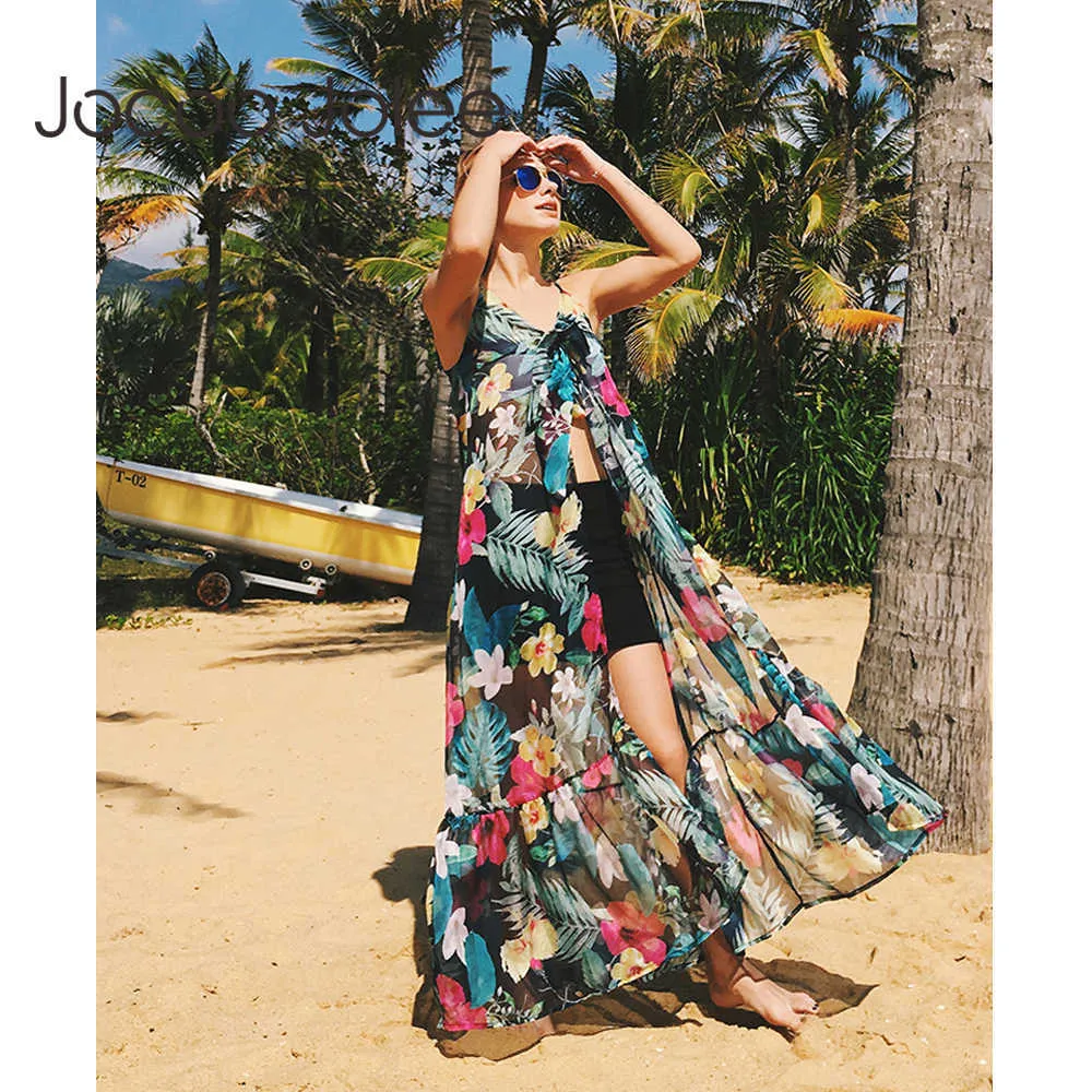 Jocoo Jolee Sexy Floral Sprint the Clairvoyance Dress for Women Front Bow Design Long Dress Beach Wearings Summer Dress 210619