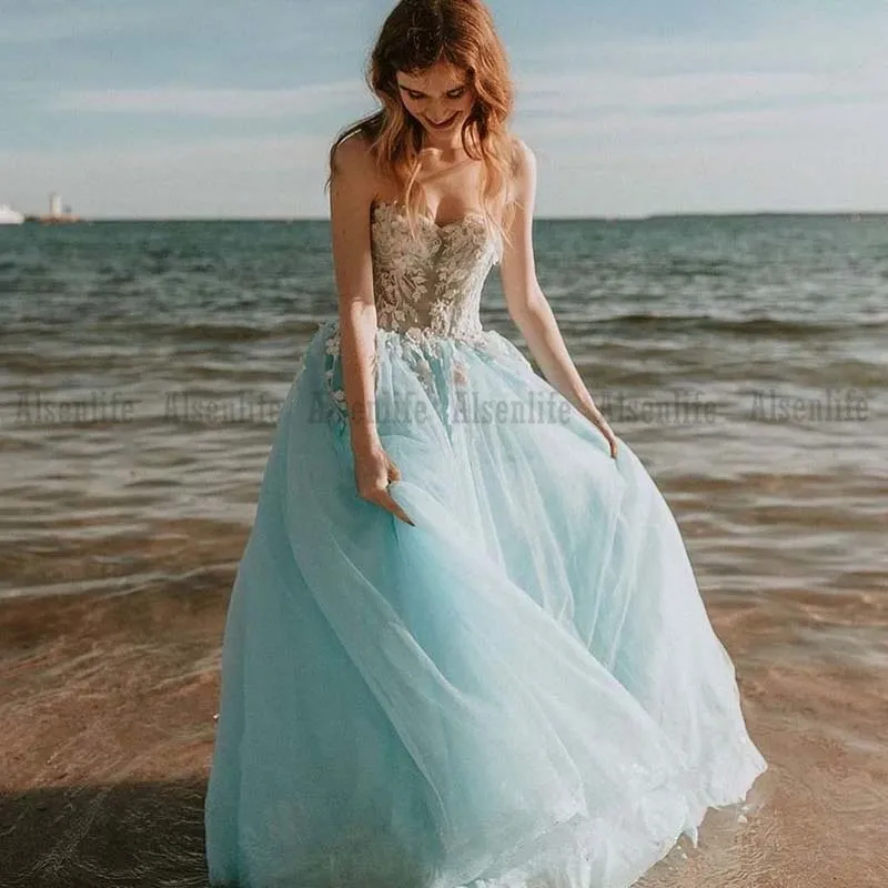 Latest Summer Boho Bridal Wedding Gowns Sweetheart Lace Appliques Green Bohemia Wedding Dresses for Bride Princess