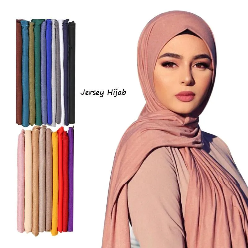 Szaliki Bawełniany Moda Modal Jersey Hidżab Szalik Długi Muzułmański Szal Zwykły Soft Turban Krawat Głowy Okładki Dla Kobiet Afryka Pałąk 170x60cm