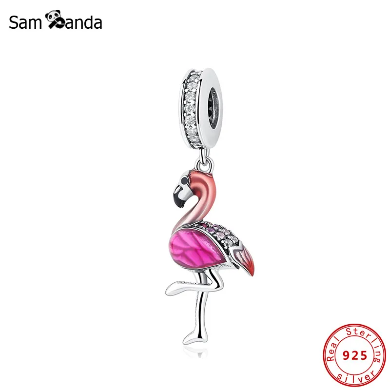 Charms 925 Sterling Zilver Originele Fit Armband Dames Sieraden DIY Kralen Flamingo Hanger Crystal Charm Q0531