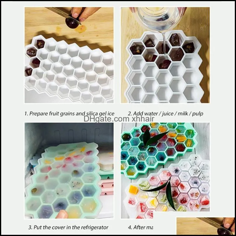 Grid Honeycomb Ice Cube Trays With Removable Lids Silica Gel Mold Baking Moulds