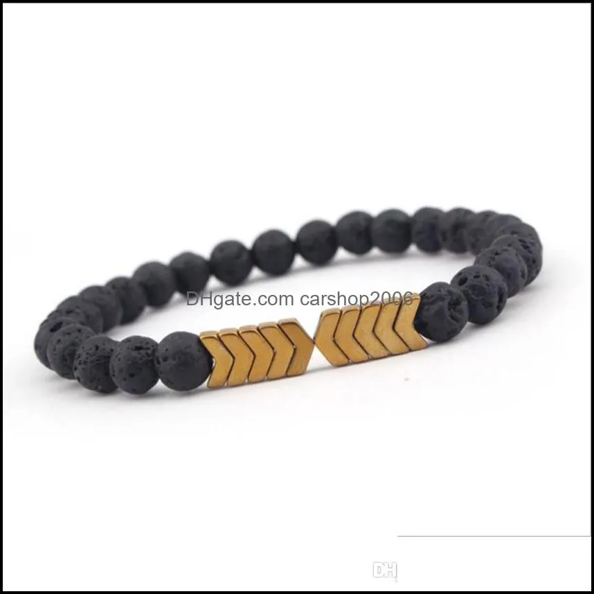 Natural Stone Bracelet Black Lava Volcanic Stone Yoga Beads Arrow Shape Men And Women Wrist Jewelry