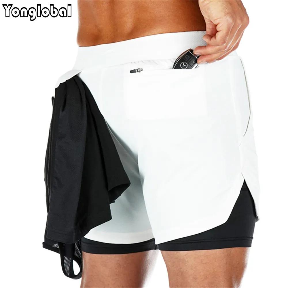 Mens Compression Shorts Sports Running Shorts 2 in 1 Quick Dry Double-deck Fitness Jogging Workout Gym Shorts Mens Bodybuilder C0222