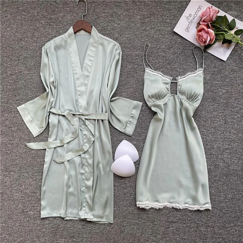Women's Sleepwear Satin Kimono Bathrobe Gown Women Nightgown Bride Bridesmaid Wedding Robe Set Spring Summer Loose Silky Home Clothes Nightd