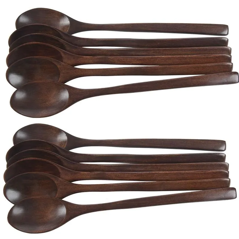 Spoons Wooden Spoons, 12 Pieces Wood Soup For Eating Mixing Stirring Cooking, Long Handle Spoon