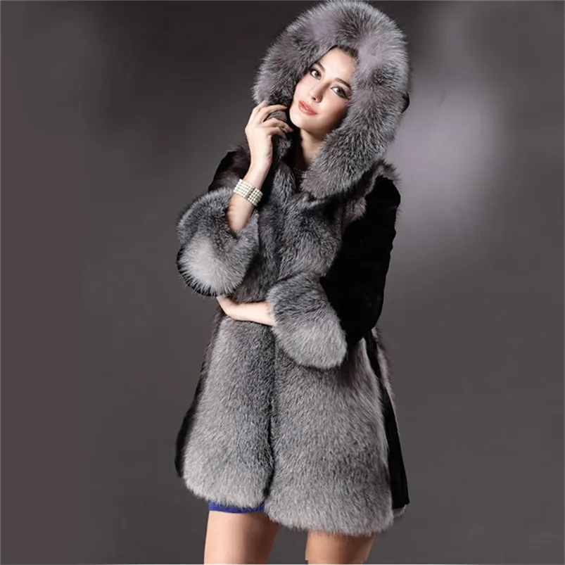 L455 Faux LbBack Fur Coat Kvinnor Furrockar Vinterrockar Kvinnor 210816