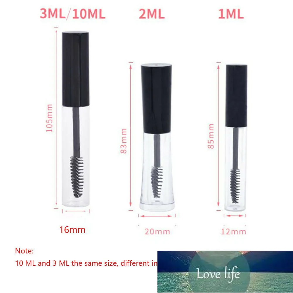 10pcs 1ml/2ml/3ml/10ml Mascara Empty Bottle Clear Tube Eyelash Cream Vial Liquid Dispensing Sample Cosmetic Containers Black Cap
