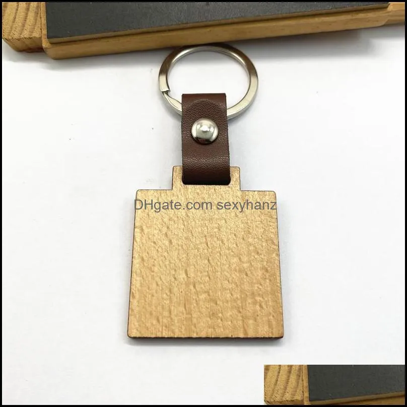 10 Styles Beech Keychain Personalized Wooden Leather Keychains Bag Decoration DIY Key Chain Thanksgiving Gift C3