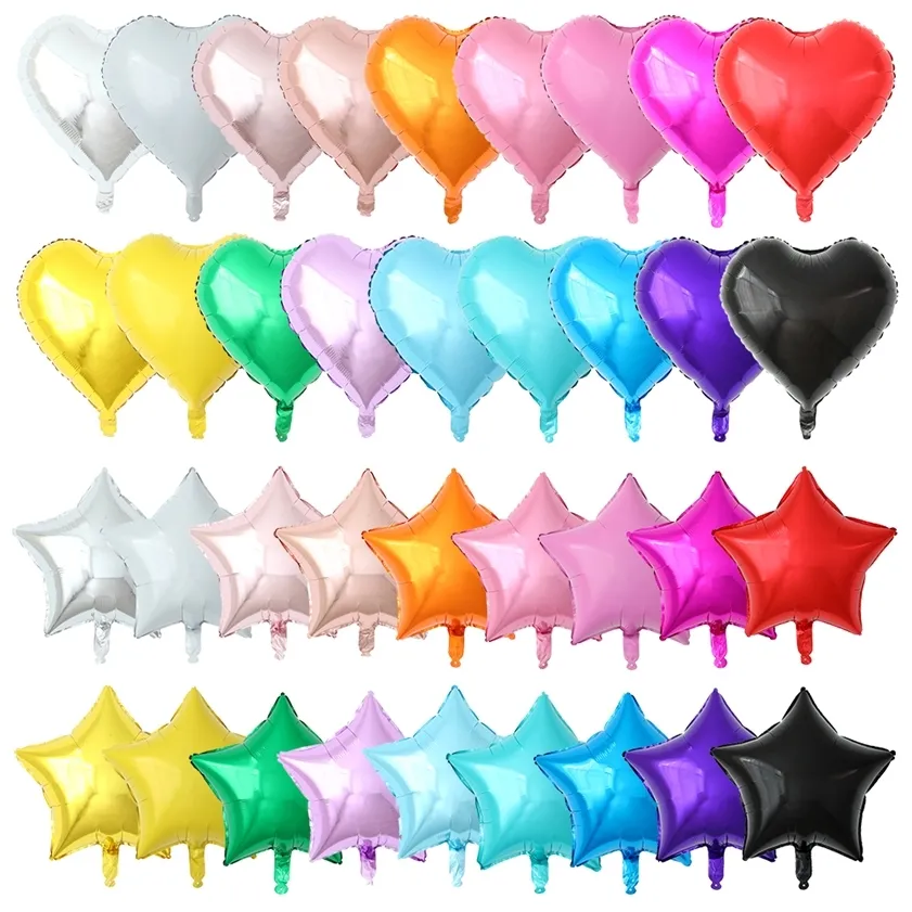 50PCs 18inch Star Heart Aluminium Ballonger Uppblåsbara Helium Ballong Födelsedagsfest dekorationer Kids Bröllop Engagement Globos 220217