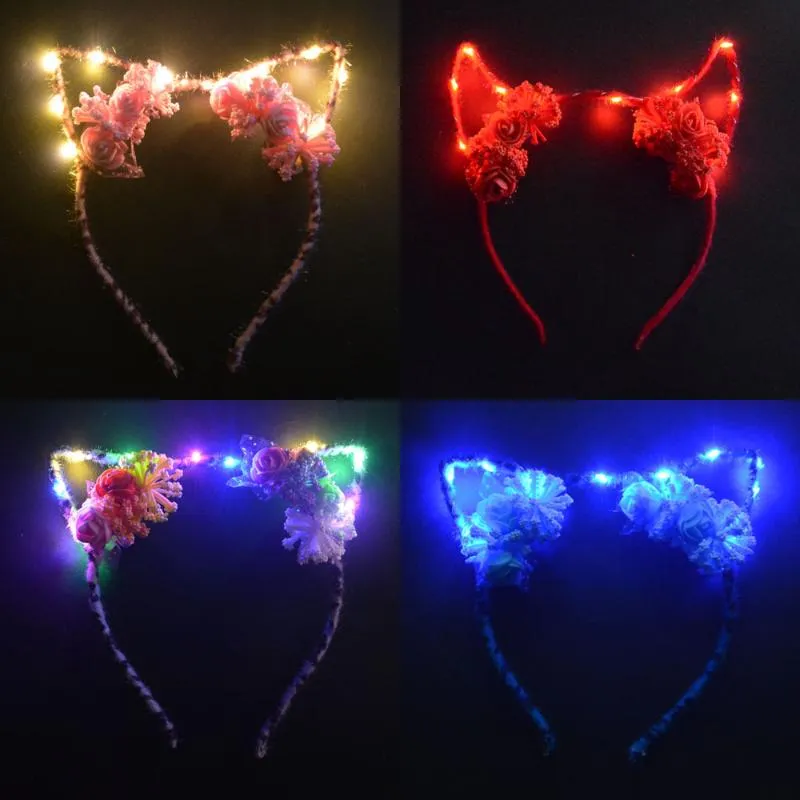 Decoração de festa LED piscando luz cosplay diabo headband leopardo orelha headwear Demon chifre cabelo decoração decoração casamento aniversário