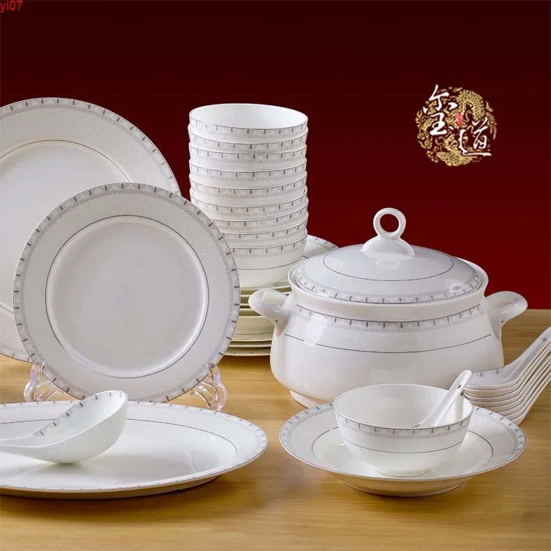 Set di ciotole 56 set di stoviglie in porcellana bone china Jingdezhen ceramiche piatti europei piatto regali di inaugurazione della casa alta quatity
