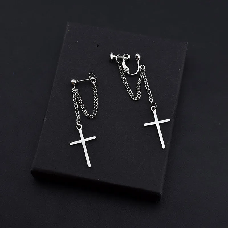 Korea Style Harajuku Punk Cool Egirl Girl Cross Chain Pendant Earrings for Women Men bff Street Hip Hop Jewelry Gift