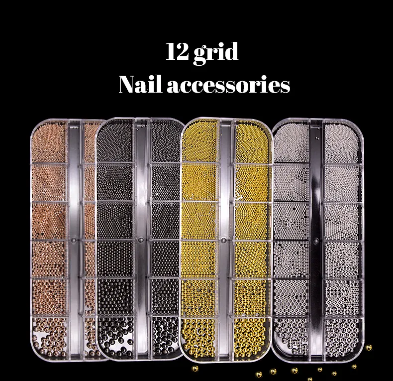 12 GRIGLIA Sfera in metallo per unghie con strass arylic Per nail art Decorazioni fai da te Design accessori per strumenti per manicure NAR018 in stock