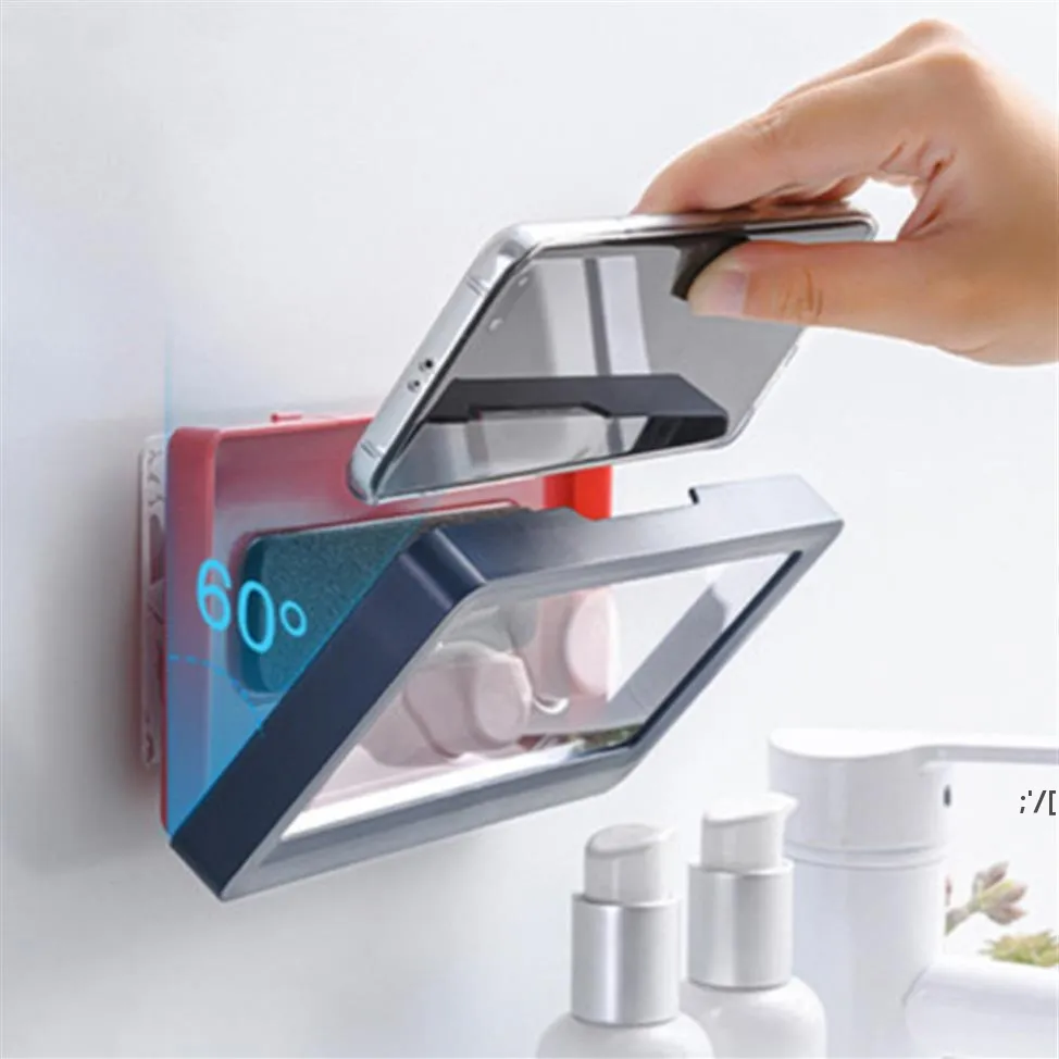 Home Wall Waterproof Mobile Phone Box Self-adhesive Holder Touch Screen Bathroom Phone Shell Shower Sealing Storage CCF13364