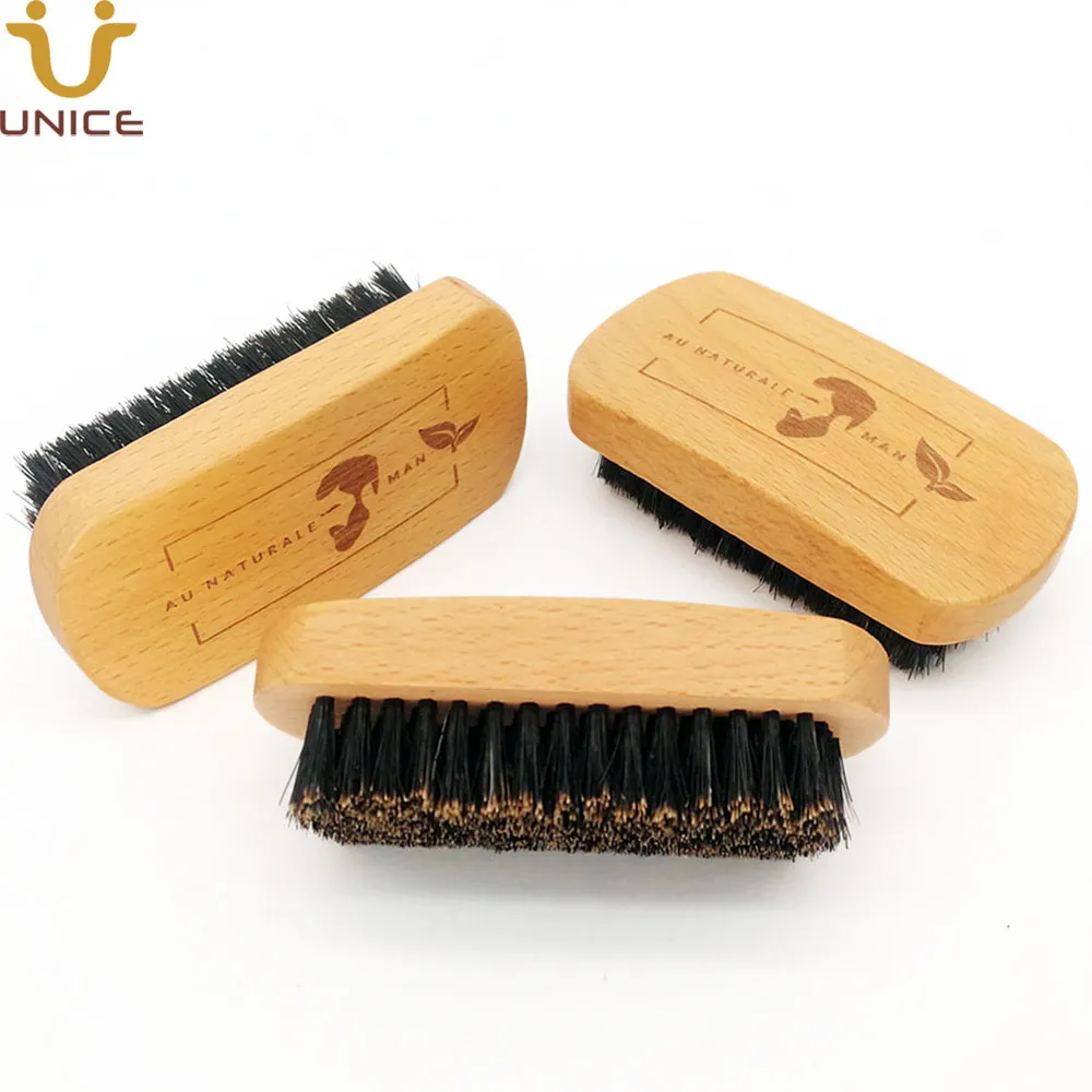 MOQ 50 stks Custom Logo Houten baardborstel met 100% Pure Boar Bristle voor gezichtshaar Whiskers Snor Heren Grooming Reinigingsborstels