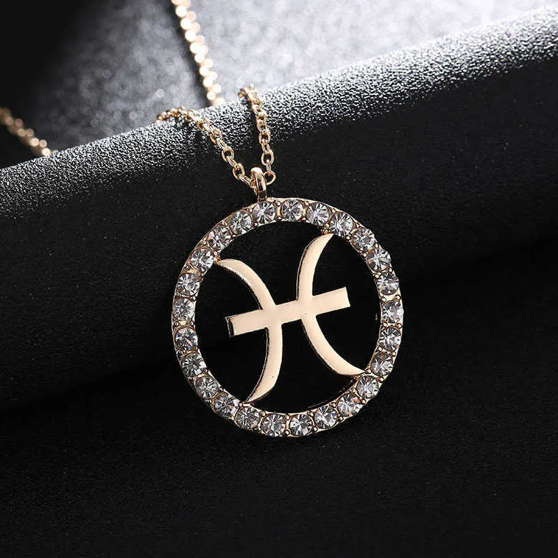 Zodiac Sign Rhinestone Necklace With Diamond Crystal Accents Shimmering